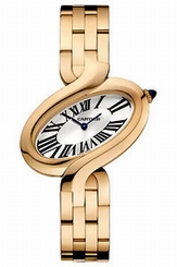 Cartier Watches : W8100006 Battery Operated Quartz Calibre 157 18k Rose Gold Oval Shaped Lacquered Silver With Blue Sword Shaped Hands Dial 18k Rose Gold Links Band Women Watch