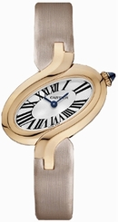 Cartier Watches : W8100011 Battery Operated Quartz Calibre 059 18k Rose Gold Oval Shaped Lacquered Silver With Blue Sword Shaped Hands Dial Toile Bross?e Or ?brushed Canvas? Band Women Watch