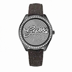Guess Watches : W85038L2 Quartz Black Dial Stainless Steel Case With Black Leather Strap Women Watch