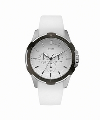 Guess Watches : W85079G4 Quartz White Dial Stainless Steel Case With White Rubber Strap Men Watch