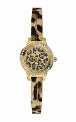Guess Watches : W85088L1 Quartz Gold Dial Stainless Steel Case With Leather Strap Women Watch