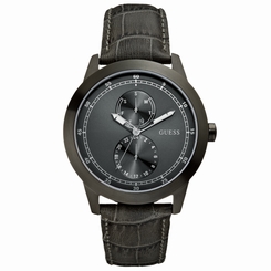 Guess Watches : W85120G1 Quartz Black Dial Stainless Steel Case With Black Leather Strap Men Watch