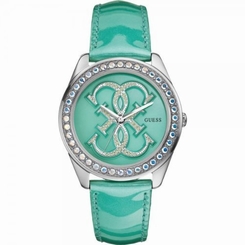 Guess Watches : W85121L2 Quartz Turquoise Dial Stainless Steel Case With Leather Strap Women Watch