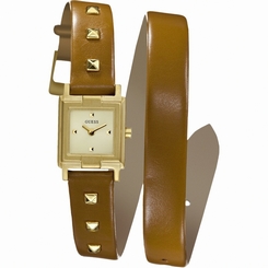 Guess Watches : W85123L1 Quartz Gold Dial Stainless Steel Case With Brown Leather Strap Women Watch