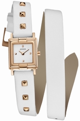 Guess Watches : W85123L2 Quartz White Dial Stainless Steel Case With White Leather Strap Women Watch