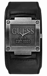 Guess Watches : W90025G2 Quartz Black Dial Stainless Steel Case With Black Leather Strap Women Watch