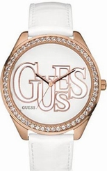 Guess Watches : W90031L1 White Leather Strap White Dial Series Women Watch