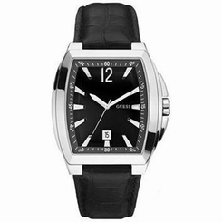 Guess Watches : W90058G1 Quartz Black Dial Stainless Steel Case With Black Leather Strap Men Watch