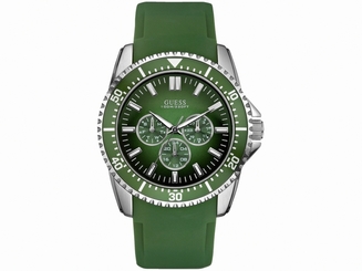 Guess Watches : W90070G4 Quartz Green Dial Stainless Steel With Green Rubber Strap Men Watch