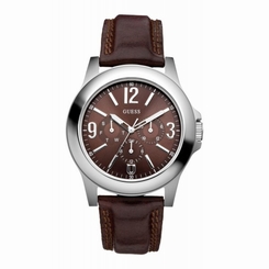 Guess Watches : W95110G1 Quartz Brown Dial Stainless Steel Case With Brown Leather Strap Men Watch