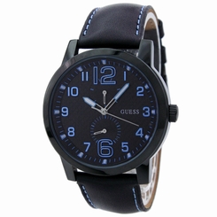 Guess Watches : W95111G3 Quartz Black Dial Stainless Steel Case With Black Leather Strap Men Watch