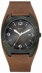 Guess Watches : W95118G1 Quartz Black Dial Stainless Steel Case With Brown Leather Strap Men Watch