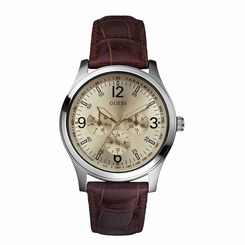 Guess Watches : W95133G2 Silver Dial Leather Men Watch