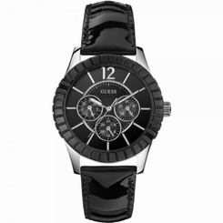 Guess Watches : W95134L2 Quartz Black Dial Stainless Steel Case With Black Leather Strap Women Watch