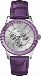 Guess Watches : W95134L4 Silver Dial Leather Band Women Watch
