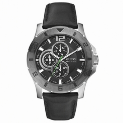 Guess Watches : W95136G1 Quartz Black Dial Stainless Steel Case With Black Leather Strap Men Watch