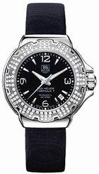 TAG Heuer Watches : WAC1214.FC6218 Quartz Black Dial Date Diamond Bezel Black Satin Women Watch