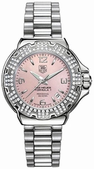 TAG Heuer Watches : WAC1216.BA0852 Quartz Pink Mother of Pearl Dial Diamond Bezel Stainless Steel Women Watch