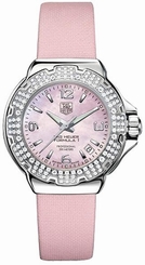 TAG Heuer Watches : WAC1216.FC6220 Quartz Pink Mother of Pearl Dial Date Diamond Bezel Pink Satin Women Watch