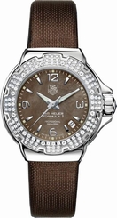 TAG Heuer Watches : WAC1217.FC6221 Quartz Brown Mother of Pearl Dial Date Diamond Bezel Brown Satin Women Watch