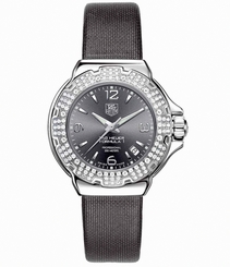 TAG Heuer Watches : WAC1218.FC6222 Quartz Gray Dial Date Diamond Bezel Gray Satin Women Watch