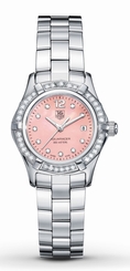 TAG Heuer Watches : WAF141B.BA0813 Quartz Pink Mother of Pearl Diamond Dial Diamond Bezel Stainless Steel Women Watch