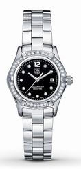 TAG Heuer Watches : WAF141D.BA0824 Quartz Polished Stainless Steel Black Diamond Dial Polished Stainless Steel Band Women Watch