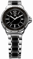 TAG Heuer Watches : WAH1212.BA0859 Quartz Black Dial Date Diamond Bezel Stainless Steel and Ceramic Women Watch