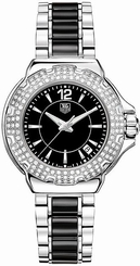 TAG Heuer Watches : WAH1214.BA0859 Quartz Black Dial Date Diamond Bezel Stainless Steel and Black Ceramic Women Watch