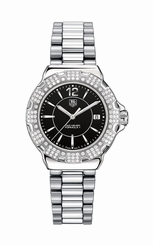 TAG Heuer Watches : WAH1217.BA0852 Quartz Black Dial Date Diamond Bezel Stainless Steel Women Watch