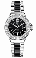 TAG Heuer Watches : WAH1217.BA0859 Quartz Analog Date Diamond Bezel Stainless Steel and Black Ceramic Women Watch