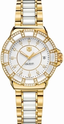 TAG Heuer Watches : WAH1222.BB0866 Battery Operated Quartz Polished Gold & Ceramic White Diamond Dial Steel/white Ceramic Band Women Watch