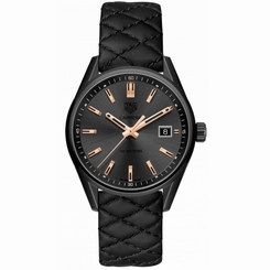 TAG Heuer Watches : WAR1113.FC6392 Quartz Date Titanium Case Black Leather Women Watch