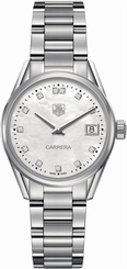 TAG Heuer Watches : WAR1314.BA0778 Quartz White Mother of Pearl Diamond Dial Date Stainless Steel Women Watch