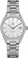 TAG Heuer Watches : WAR1315.BA0778 Quartz Mother of Pearl Dial Date Diamond Bezel Stainless Steel Women Watch