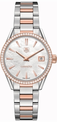 TAG Heuer Watches : WAR1353.BD0774 Quartz Mother of Pearl Diamond Dial 18k Rose Gold and Stainless Steel Women Watch
