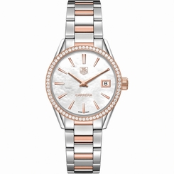 TAG Heuer Watches : WAR1353.BD0779 Quartz White Mother of Pearl Dial Date 18k Rose Gold and Stainless Steel Women Watch