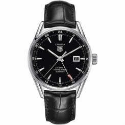 TAG Heuer Watches : WAR2010.FC6266 Automatic Calibre 7 Twin Time Black Dial Date Leather Men Watch