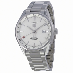 TAG Heuer Watches : WAR2011.BA0723 Automatic Calibre 7 Twin Time White Dial Date Stainless Steel Men Watch