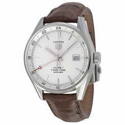 TAG Heuer Watches : WAR2011.FC6291 Automatic Calibre 7 Twin Time White Dial Date Brown Leather Men Watch