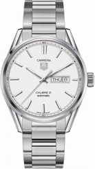 TAG Heuer Watches : WAR201B.BA0723 Automatic Calibre 5 Silver Opalin Dial Day Date Stainless Steel Men Watch