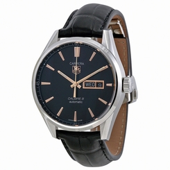 TAG Heuer Watches : WAR201C.FC6266 Automatic Calibre 5 Black Opalin Dial Day Date Leather Men Watch