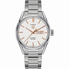 TAG Heuer Watches : WAR201D.BA0723 Automatic Calibre 5 Silver Opalin Dial Day Date Stainless Steel Men Watch