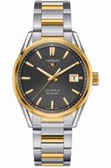 TAG Heuer Watches : WAR215C.BD0783 Automatic Calibre 5 Anthracite Black Dial Date Stainless Steel and Gold Men Watch