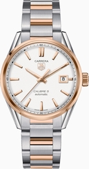 TAG Heuer Watches : WAR215D.BD0784 Automatic Calibre 5 Silver Dial Date Stainless Steel and Rose Gold Men Watch