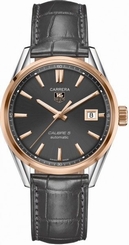 TAG Heuer Watches : WAR215E.FC6181 Automatic Calibre 5 Black Dial Date Leather Men Watch