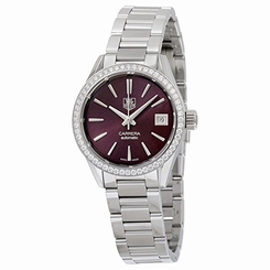 TAG Heuer Watches : WAR2418.BA0776 Maroon Dial Fixed Stainless Steel Set With Diamonds Band Women Watch