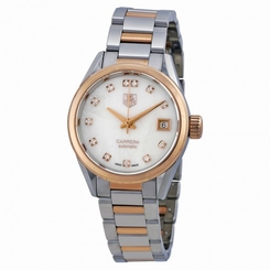 TAG Heuer Watches : WAR2452.BD0772 Automatic Calibre 9 Mother of Pearl Diamond Dial 18k Rose Gold and Stainless Steel Women Watch