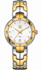 TAG Heuer Watches : WAT1351.BB0957 Battery Operated Quartz Movement Polished Stainless Steel With 18k Yellow Gold White Mother Of Pearl Diamond Dial Polished Stainless Steel With 18k Yellow Gold Band Women Watch