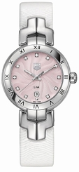 TAG Heuer Watches : WAT1415.FC6316 Pink-guilloche-diamond Dial Leather Band Women Watch